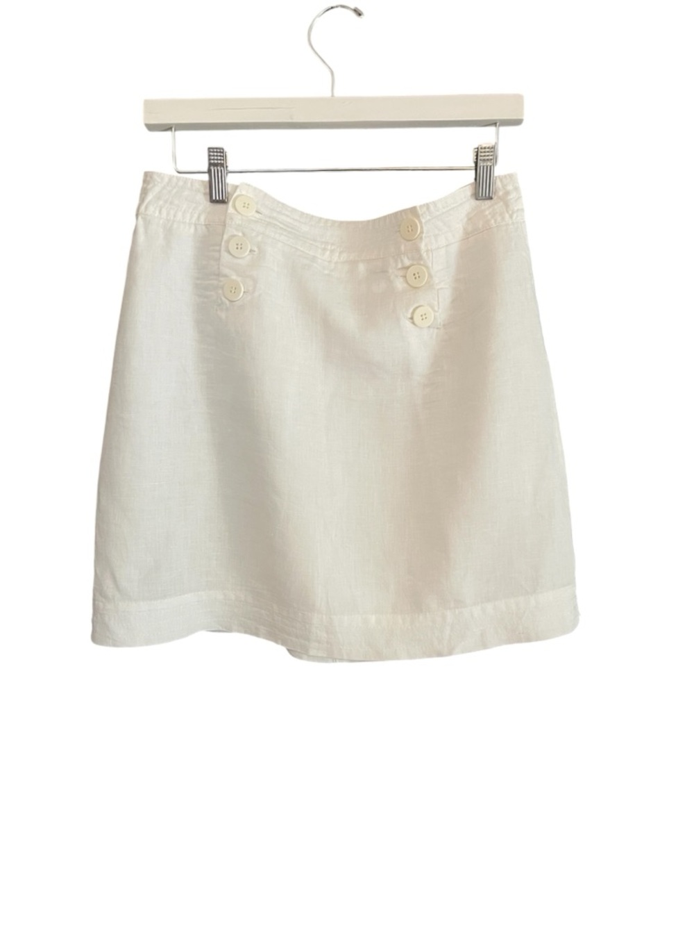 Max Studio White Linen Mini Skirt Size 4 Sailor Button Front Coastal Preppy - Picture 3 of 6